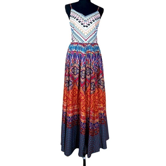 Moon Orchid Boho embroidered Maxi Dress Corset Top full skirt Flowy Bohemian  XS - Picture 1 of 12